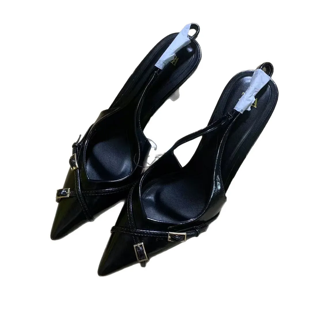 Breakj Breakj French Black High-Heeled Sandals Women's Shoes 2025 New Summer Temperament Famous Pointy-Headed Single Shoes