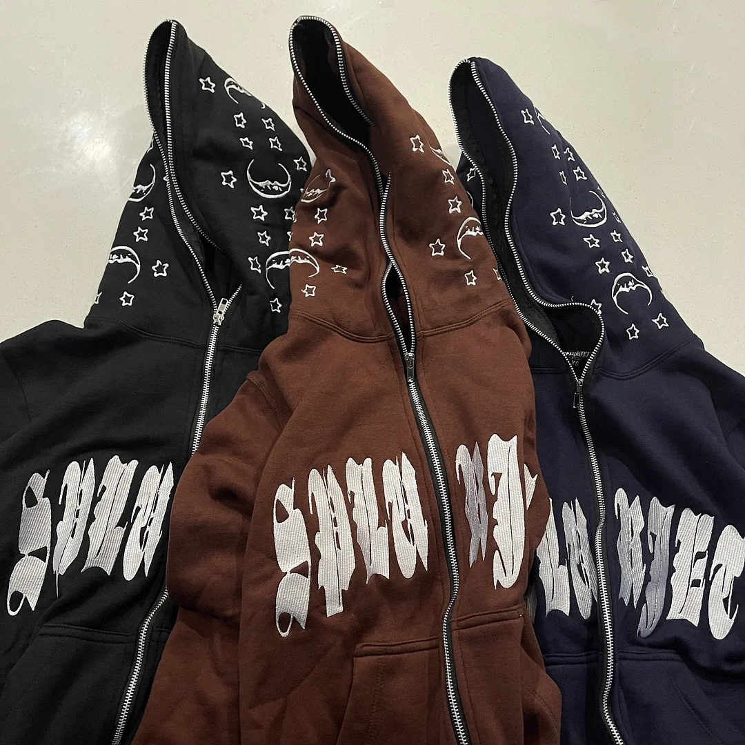 Street fashion personality letter print full zipper hood