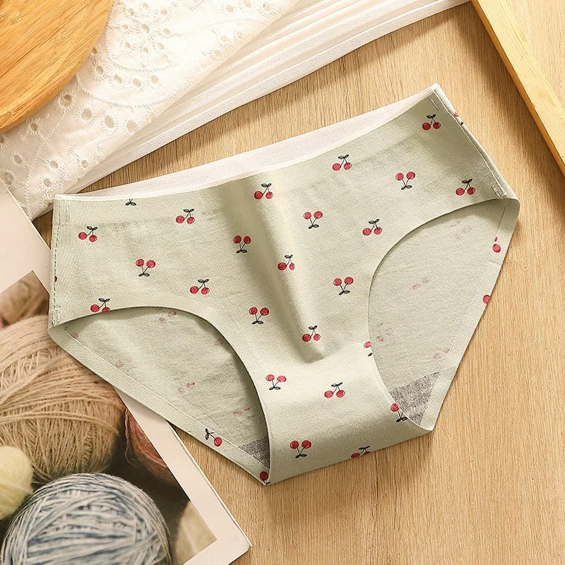 Women Cotton Underwear Panties Sexy Traceless Briefs Mid Waist Printing Panties Ladies Solid Color Underpants Cute Girl Lingerie
