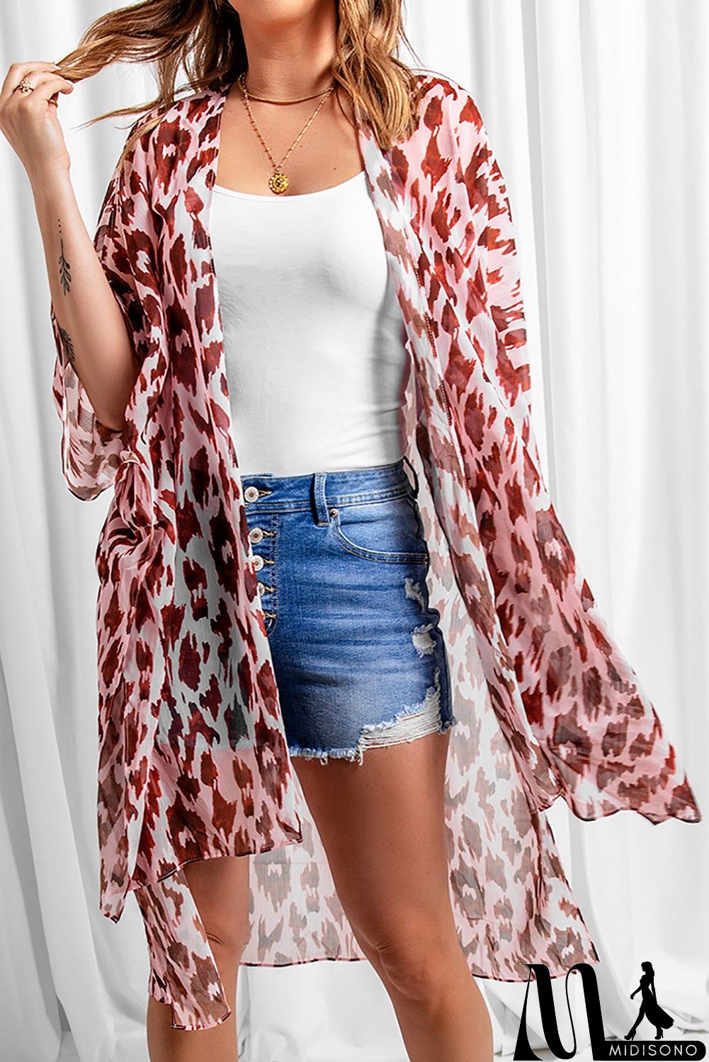MidiSono - Pink Animal Print Kimono