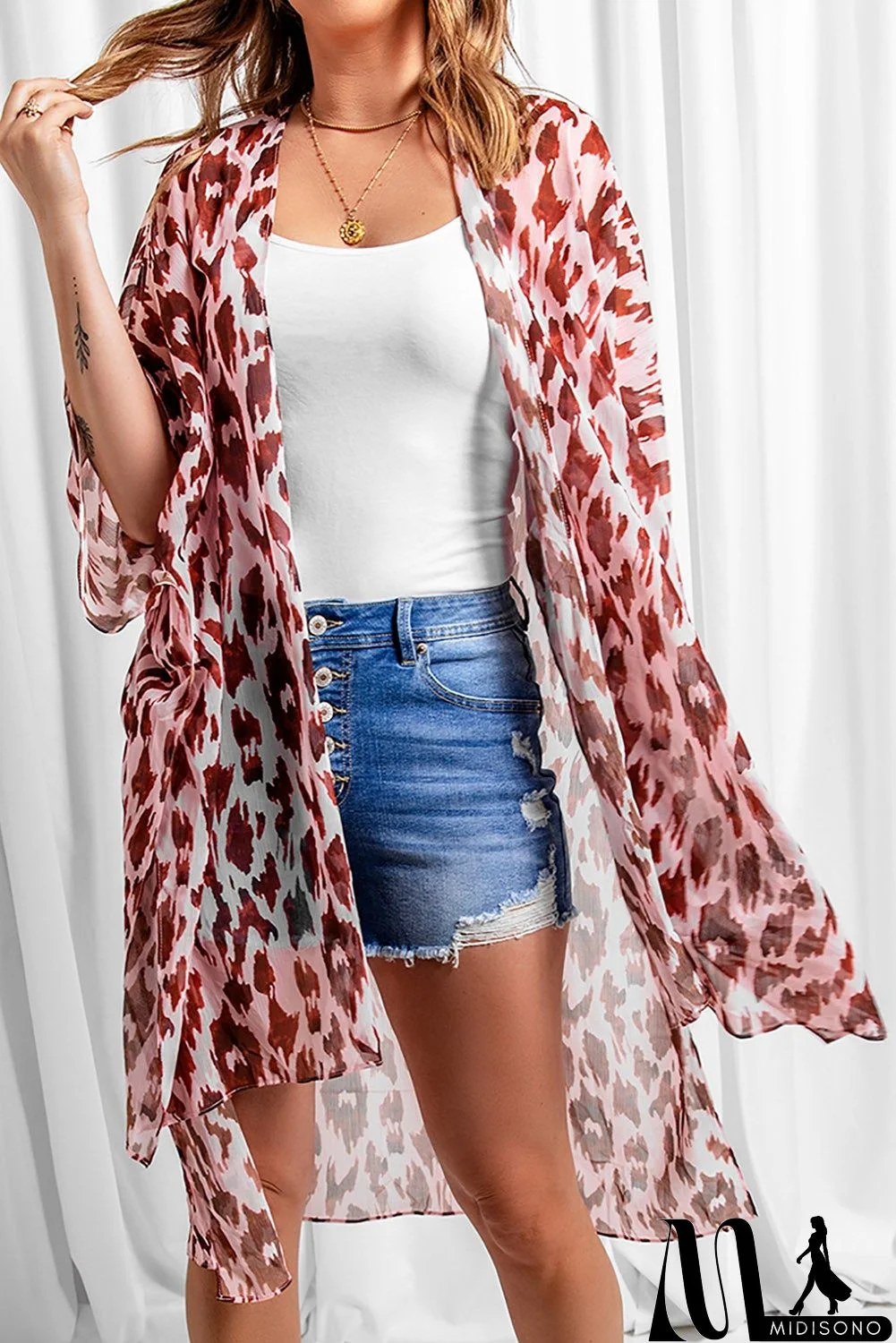 MidiSono - Pink Animal Print Kimono
