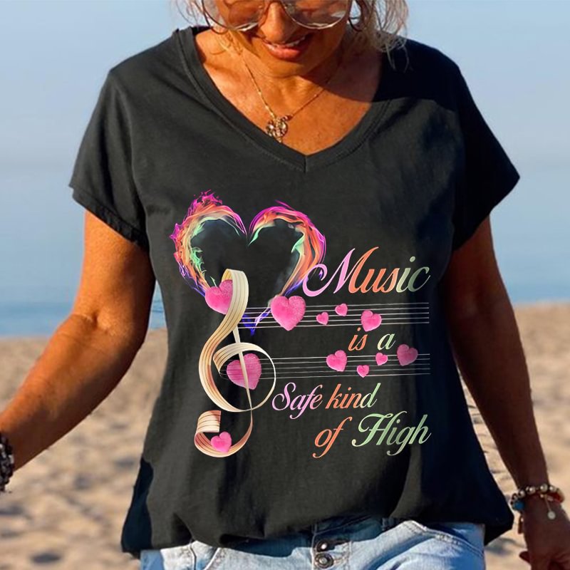 Hearts Music Is A Safe Kind Of High Musical Note Graphic Tees