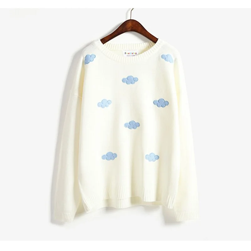 Kawaii Ulzzang Vintage College Loose Clouds Sweater Women Female Korean Punk Thick Cute Loose Harajuku Clothing For Women 10897