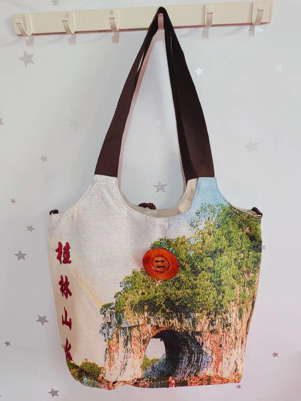 Women’s Large Canvas Elephant Ethnic Style Square Zipper Shoulder Bag