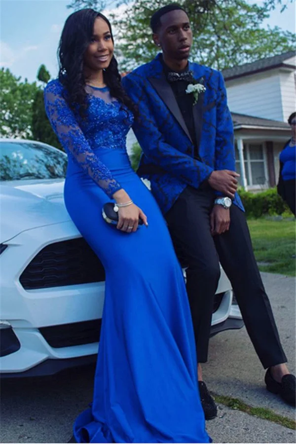 Daisda New Arrive Black Lapel Homecoming Prom Suits With Royal Blue Jacquard 