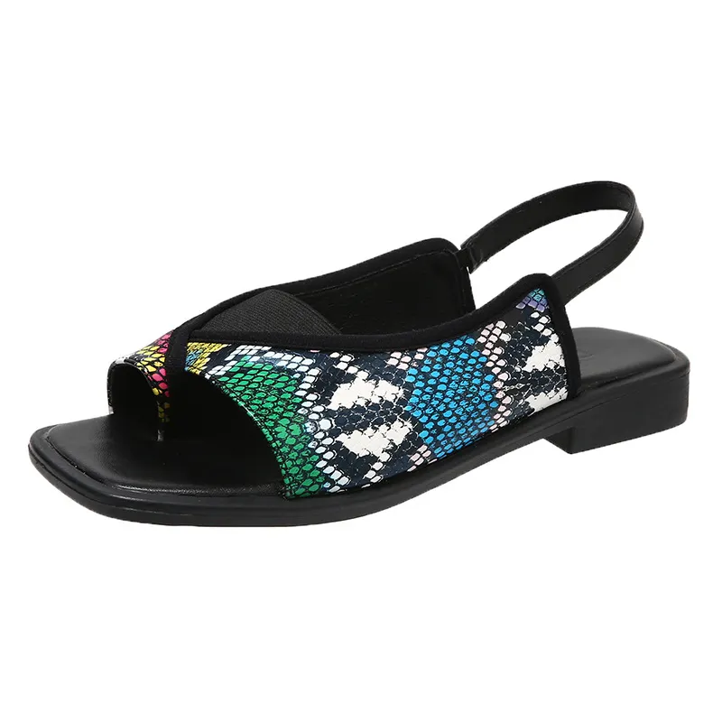 Breakj Breakj Sandals Women 2025 Summer New Large-Size Sandwich Toes Behind The Empty Fashion Thick Heel Low-Heeled Sandals Tide