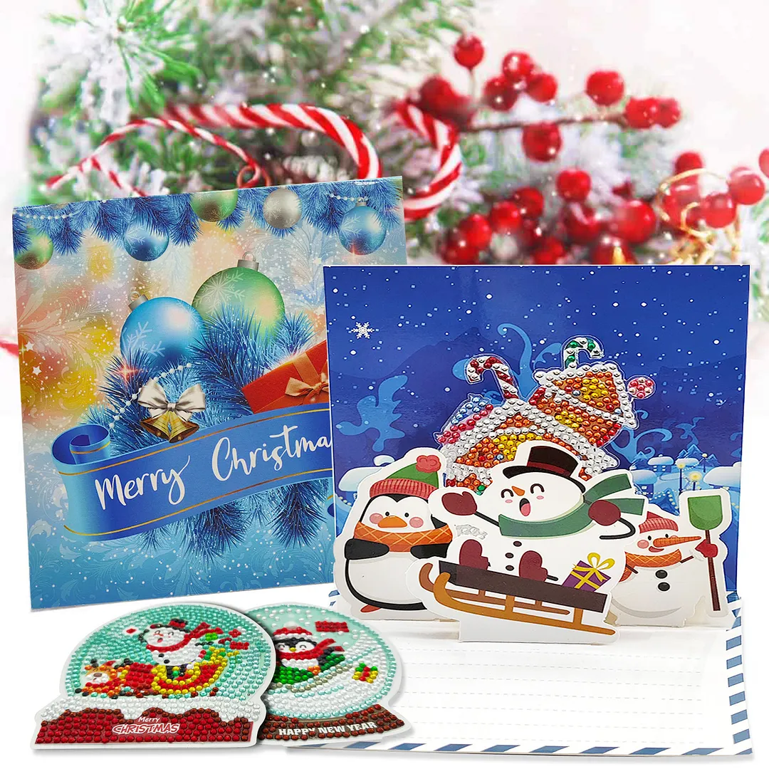 6pcs Christmas DIY Diamond Painting Greeting Card Kits with Envelopes Diamond Art Greeting Cards Diamond Art Cards Kits for Adults DIY Crafts Family Friend Gifts