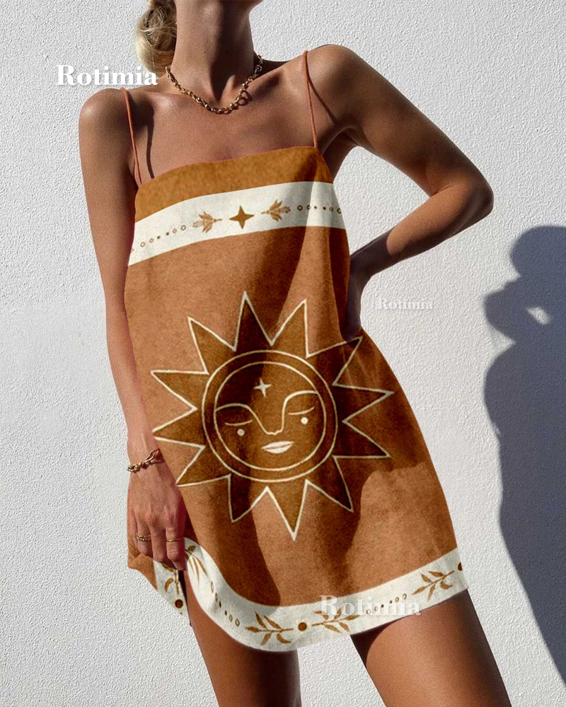 Casual Sun Print Sling Dress