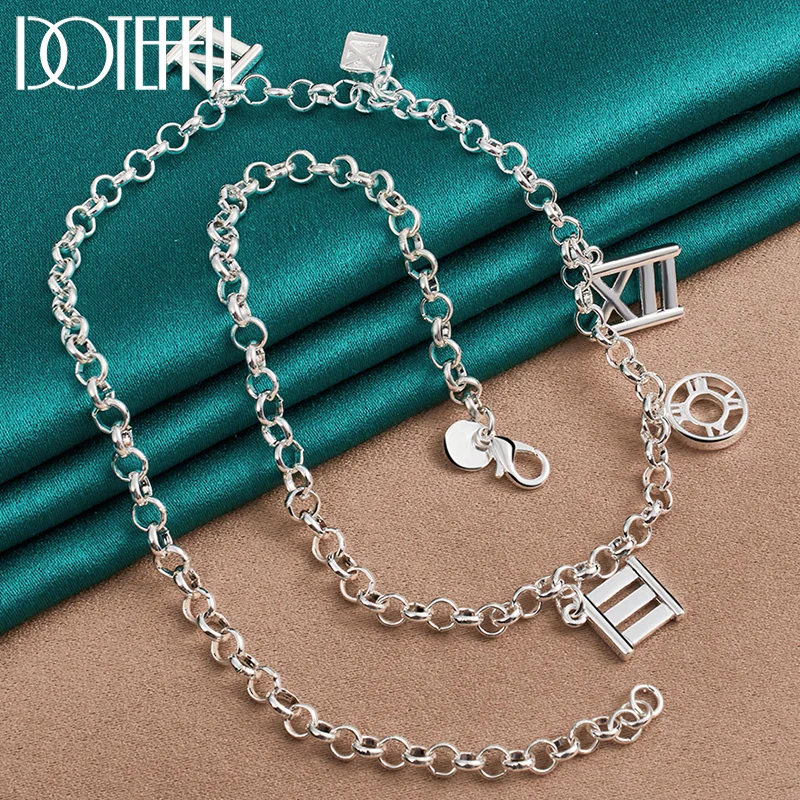 DOTEFFIL 925 Sterling Silver Roman Numerals Pendant Necklace For Women Man Jewelry