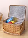 Portable Wicker Rattan Outdoor Camping Picnic Bag Food Container Basket