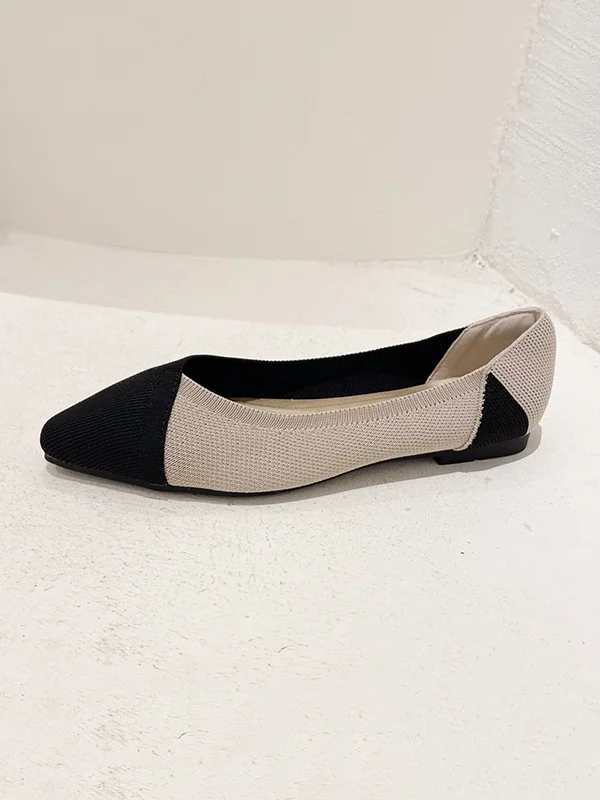 Contrast Color Pointed-Toe Split-Joint V-Cut Flat Shoes Flats