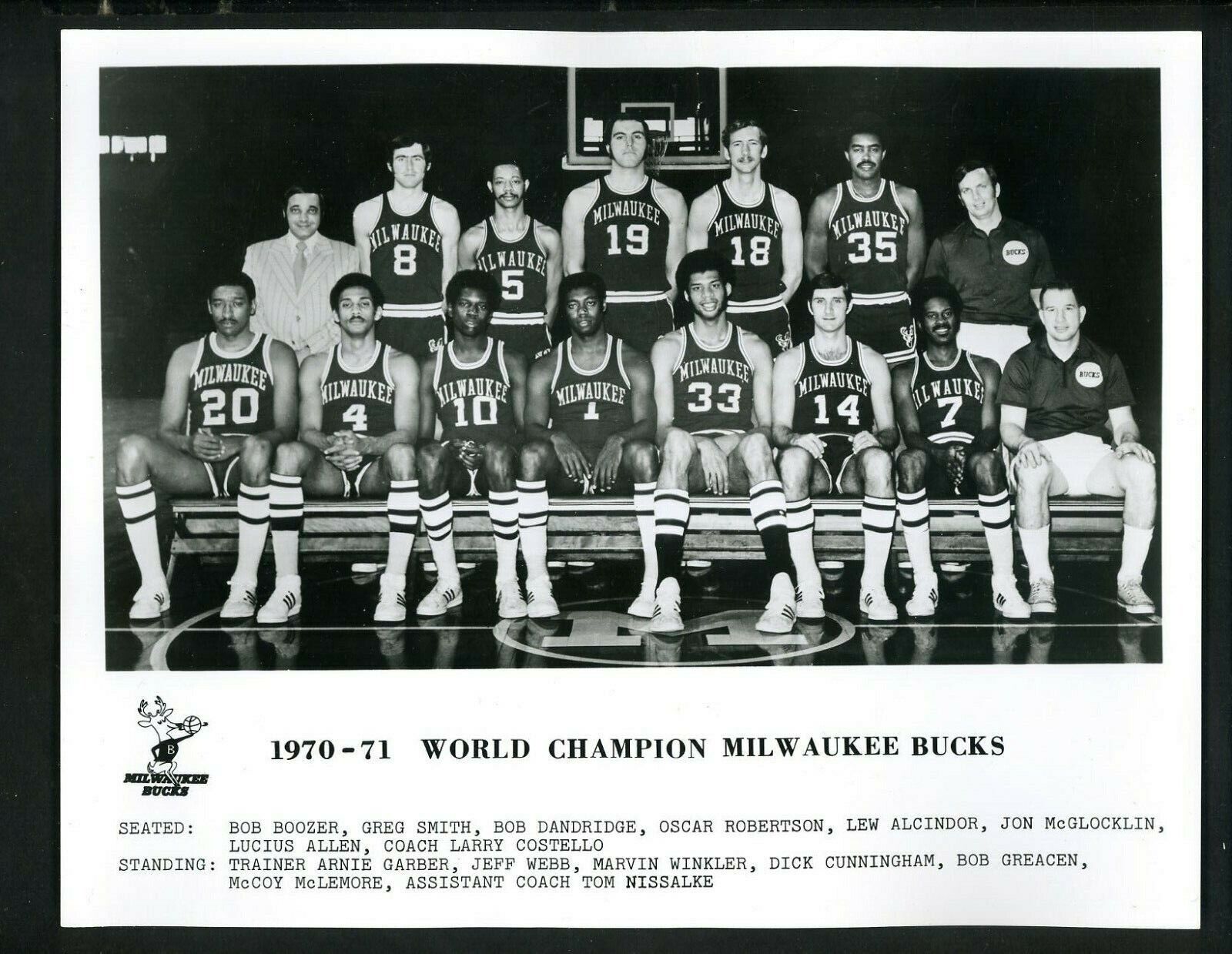 Milwaukee Bucks World Champion 1970 - 1971 team issued Press Photo Poster painting Lew Alcindor