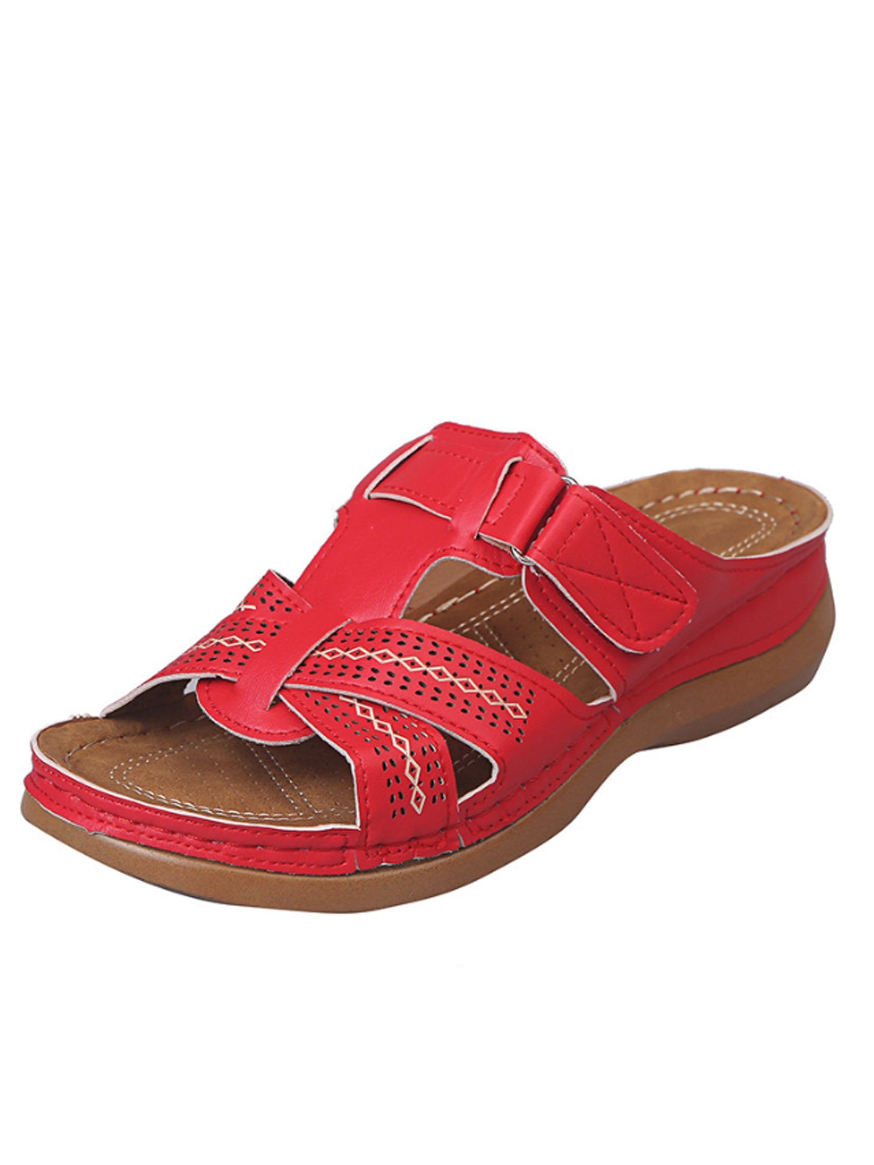 Women's Wedges with Thick Bottom Cut Out Stitching Stripes Slippers