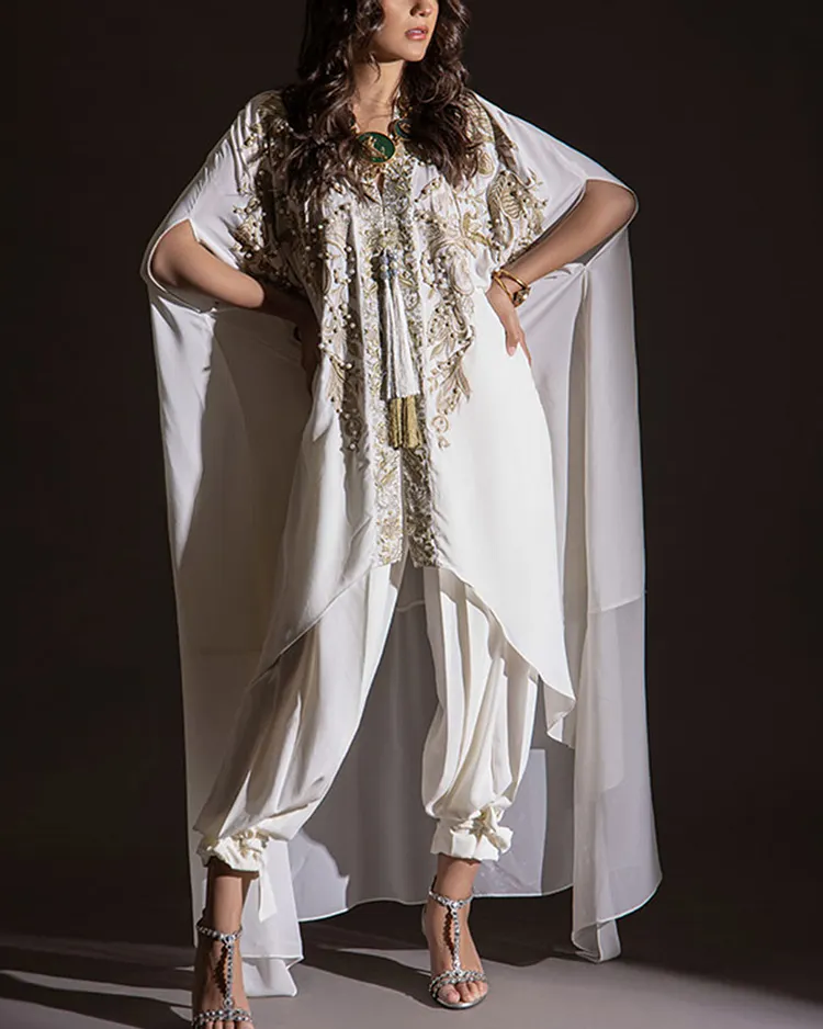 Draped Poncho and Pant Two-Piece Set