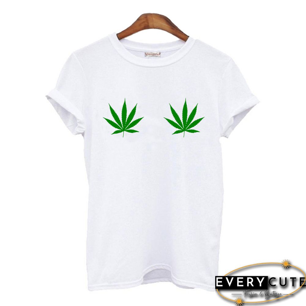 Weed Plant Print T Shirt Leaf Graphic Tee Fashion Women Tops Casual Cotton Funny Shirt Women's Clothing Party Sexy Wear Shirts