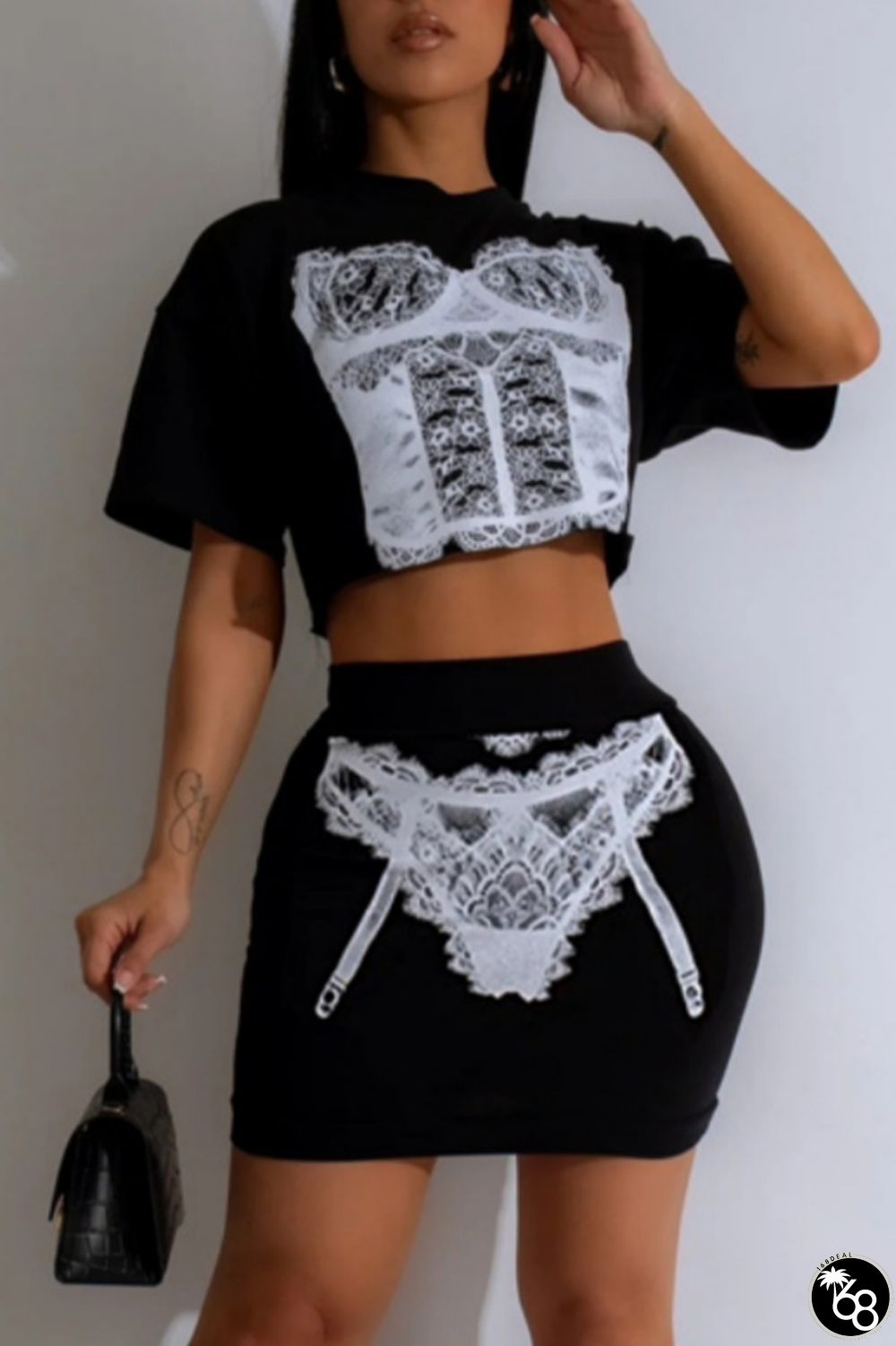 Casual Print Basic O Neck Short Sleeve Two Pieces | 168DEAL