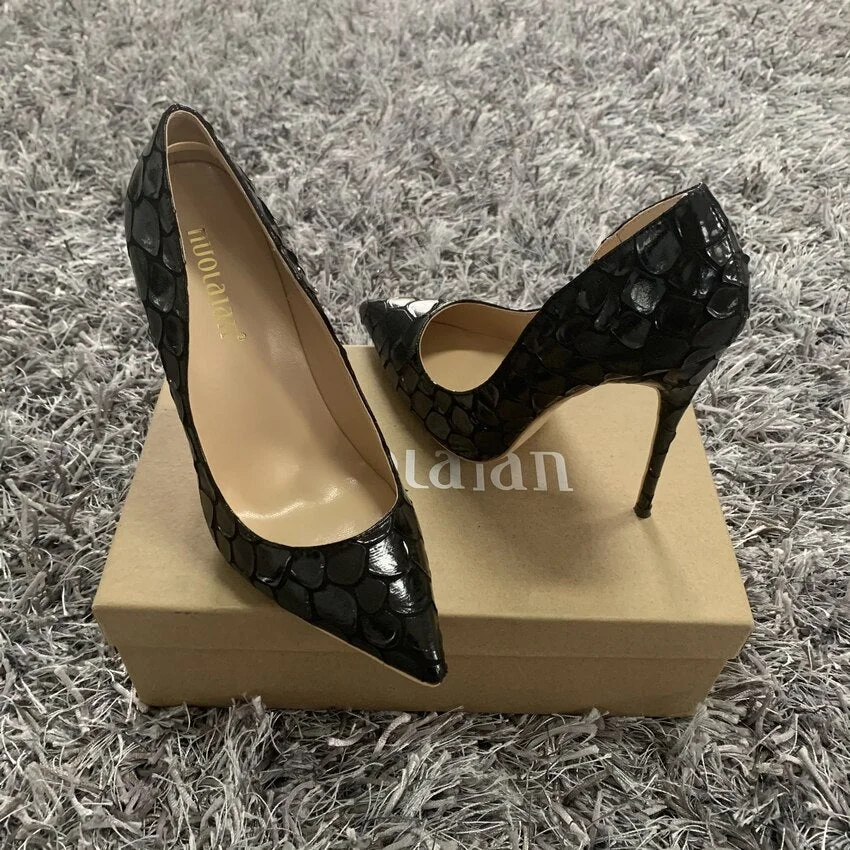 12cm Shoes Sexy Womens Pumps Black High Heel Shoes Pointed Toe Party Dress Stiletto Heels plus size 35-42