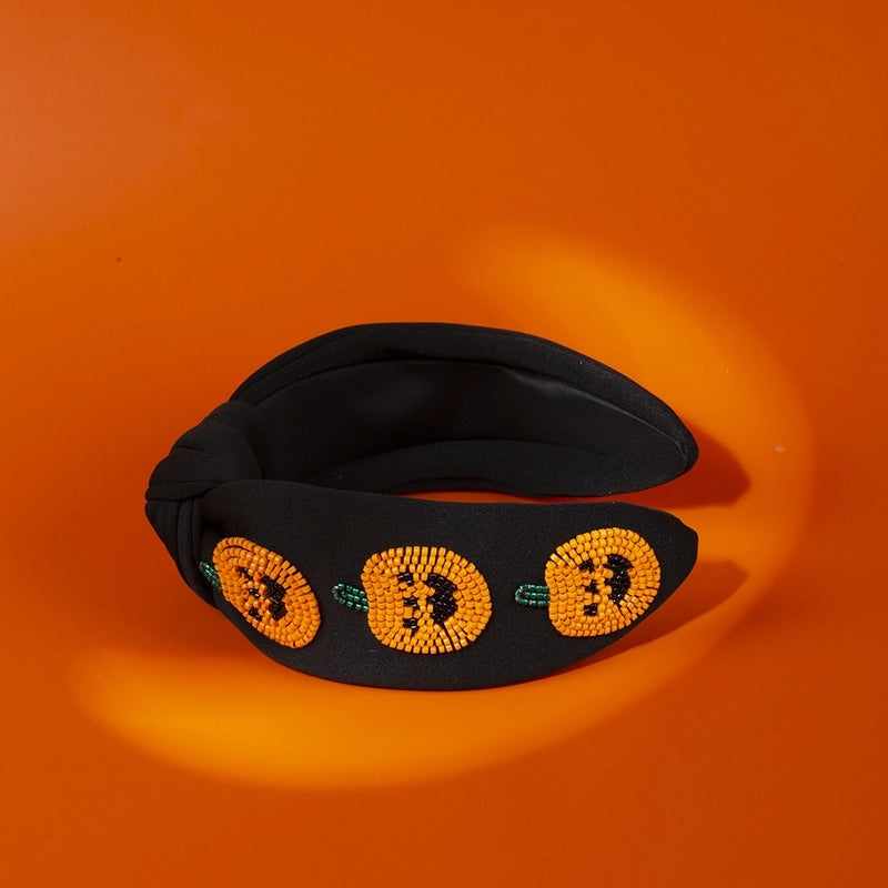 Women’s Hip-Hop Retro Funny Halloween Pattern Pumpkin Ghost Cloth Seed Bead Hair Band