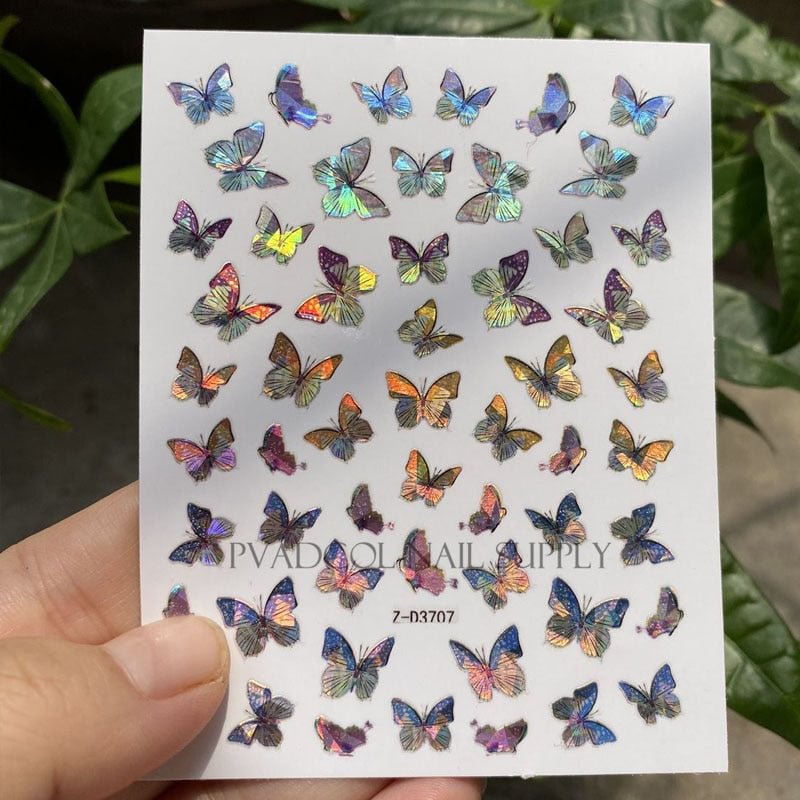 Holographic 3D Nails Stickers Nail Art Laser Butterfly Sticker Decal Butterflies Acrylic Designs Manicure Decoration Tool