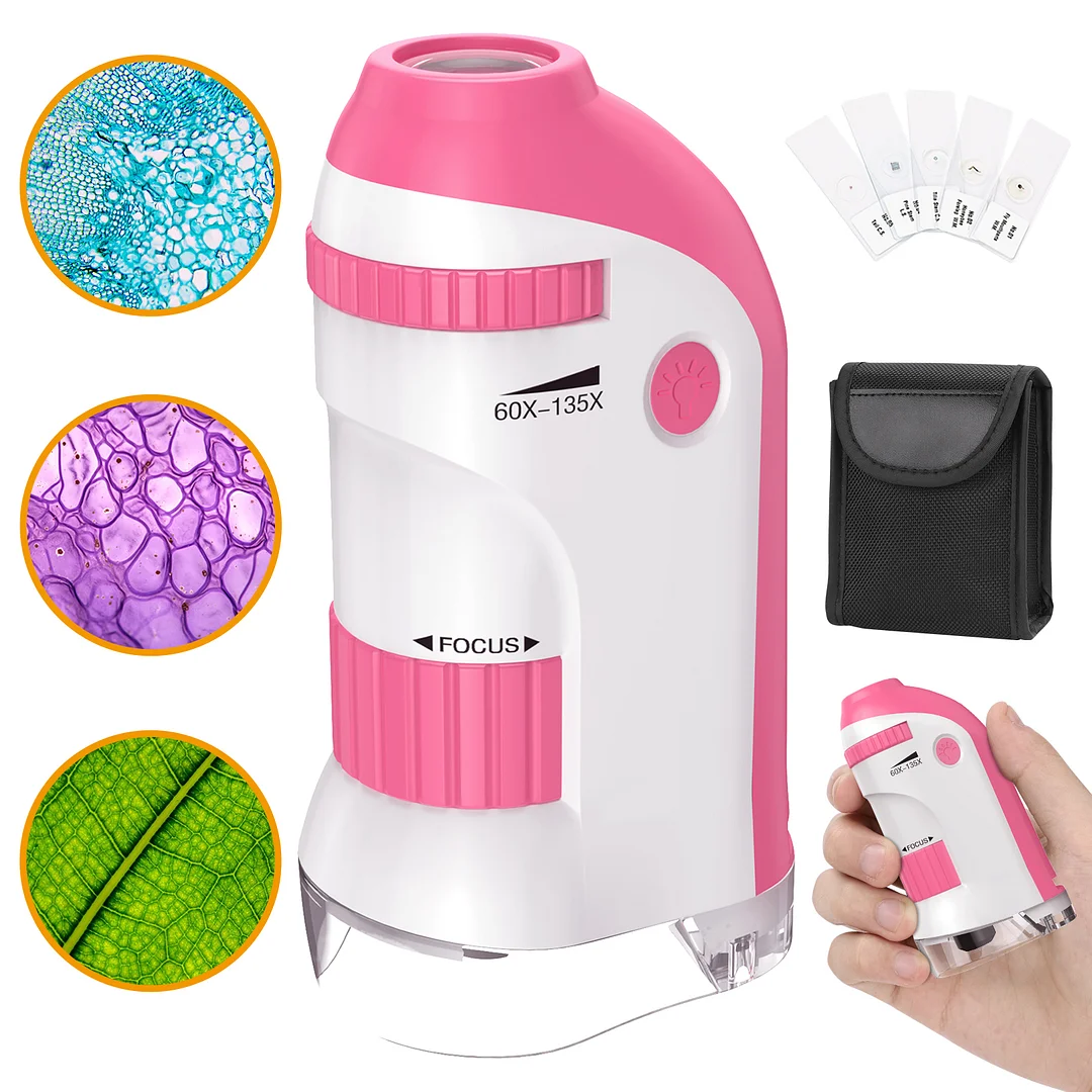 BEBANG Pocket Microscope for Kids, 60X-135X Handheld Portable Mini Microscope for for Microbiological Observation Lab Study