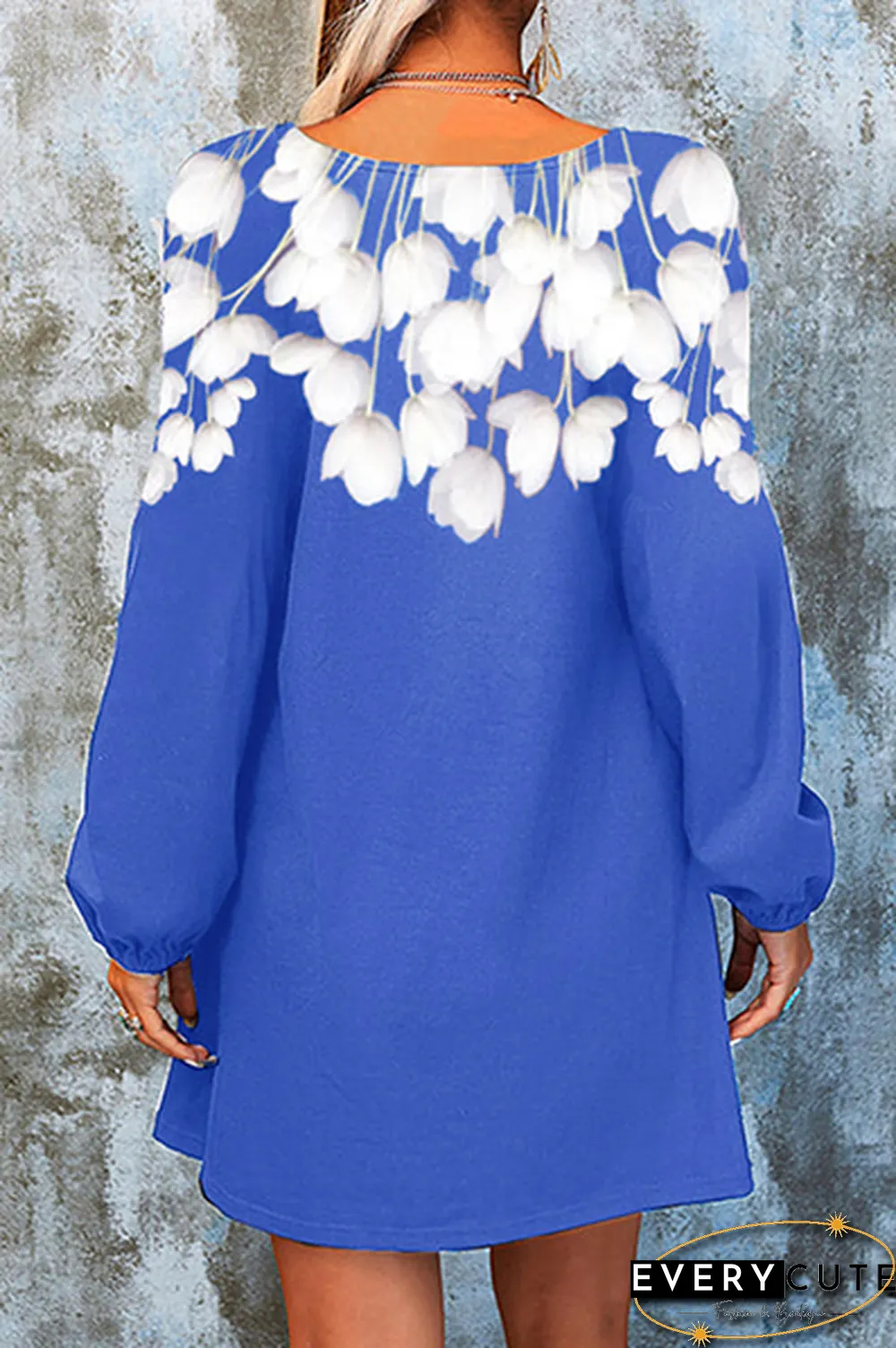 Casual Floral Split Joint  Contrast V Neck A Line Dresses