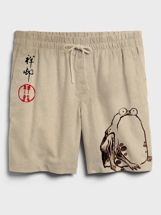 Men's Japanese Art Frog Graphic Print Casual Shorts