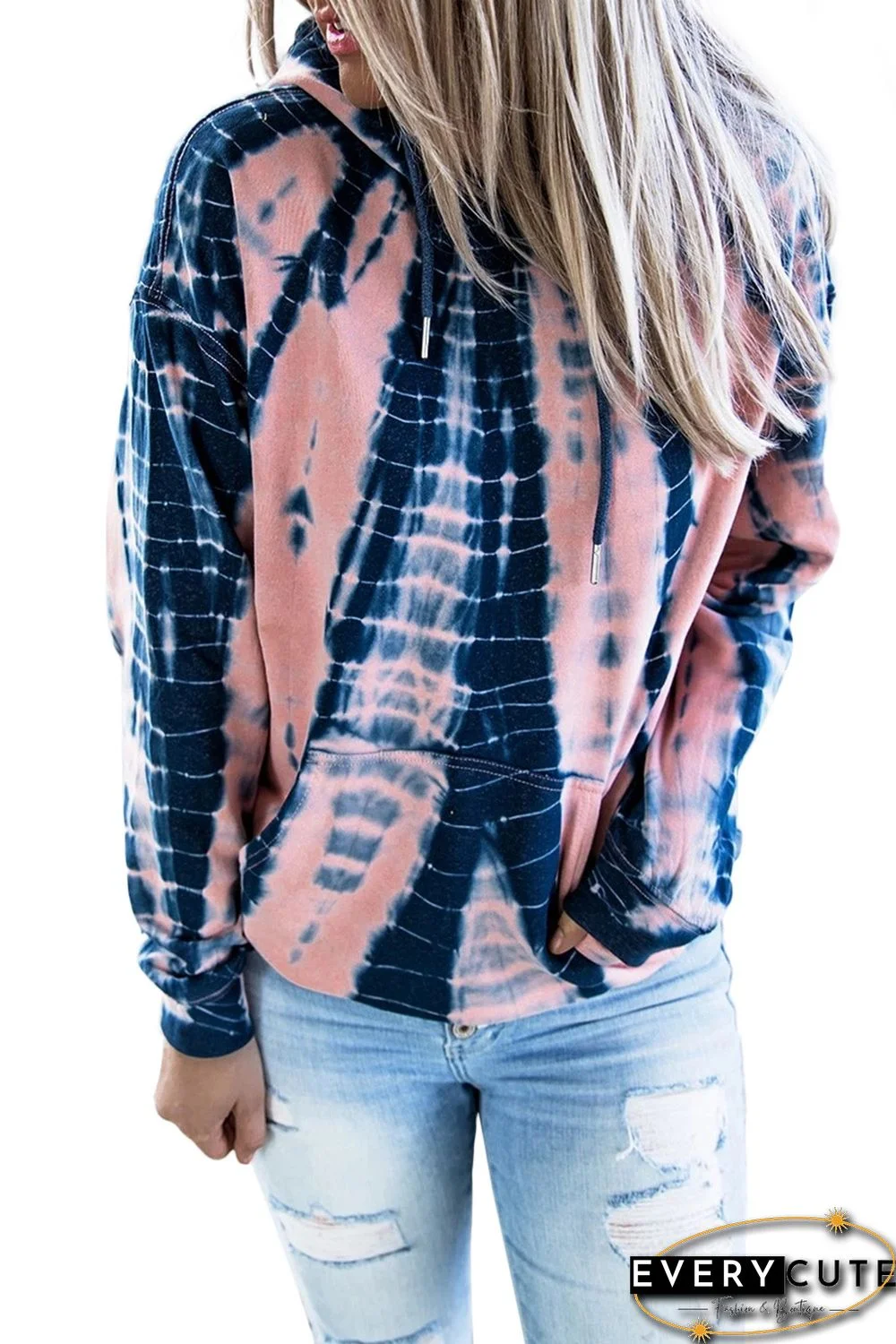 Pink Tie-dye Print Pullover Hoodie