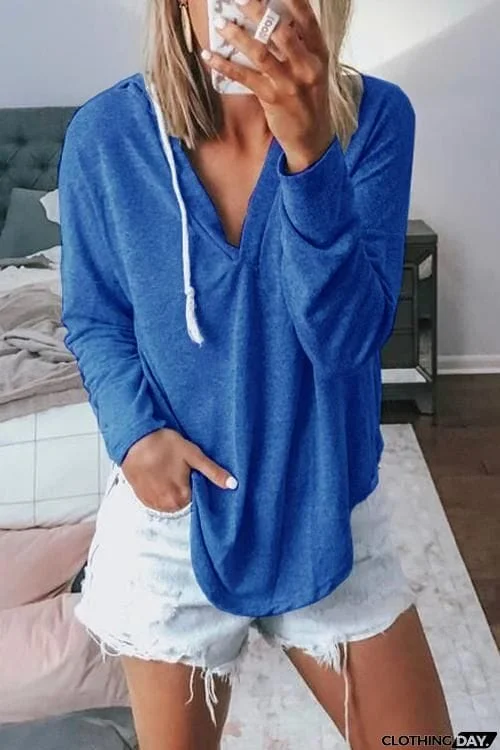 V Neck Long Sleeve Hoodie