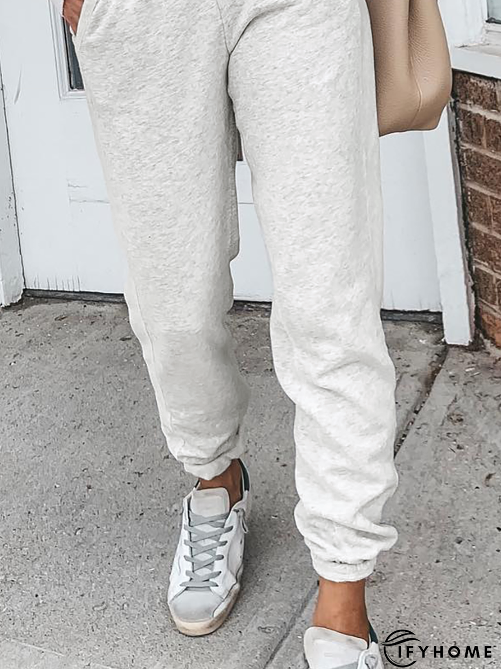 Casual Plain Autumn Natural Micro-Elasticity Daily Harem pants Regular Regular Size Sweatpants for Women | IFYHOME