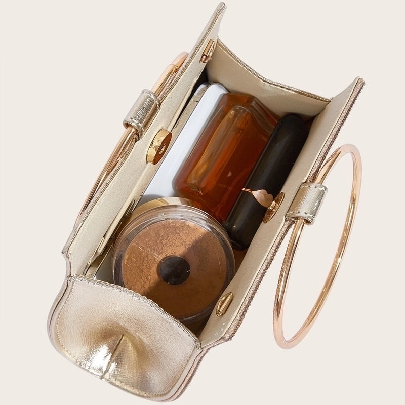 Gold Black Silver Pu Leather Solid Color Shell Evening Bags