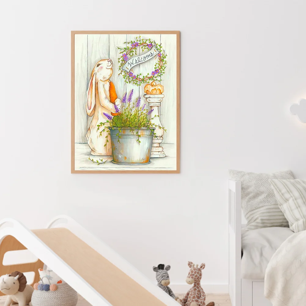 DIY Stamped Cross Stitch 11CT Full Embroidery 40*53cm - Bunny Lavender Vase