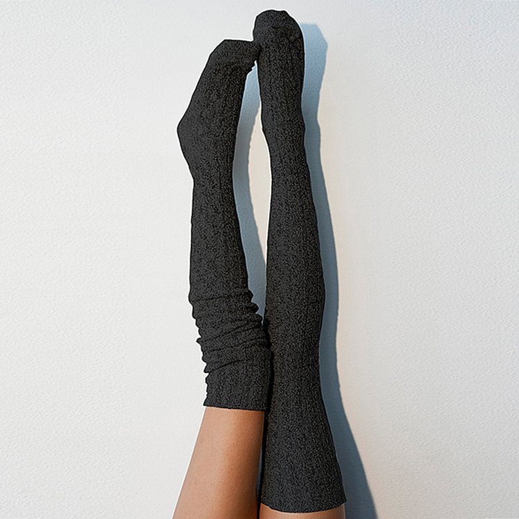 BrosWear Solid Color Long Tube Knitted Over The Knee Socks