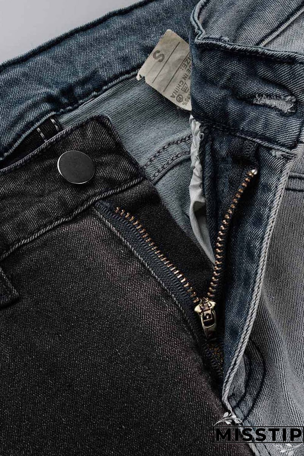 Black Casual Patchwork Contrast High Waist Regular Denim Jeans