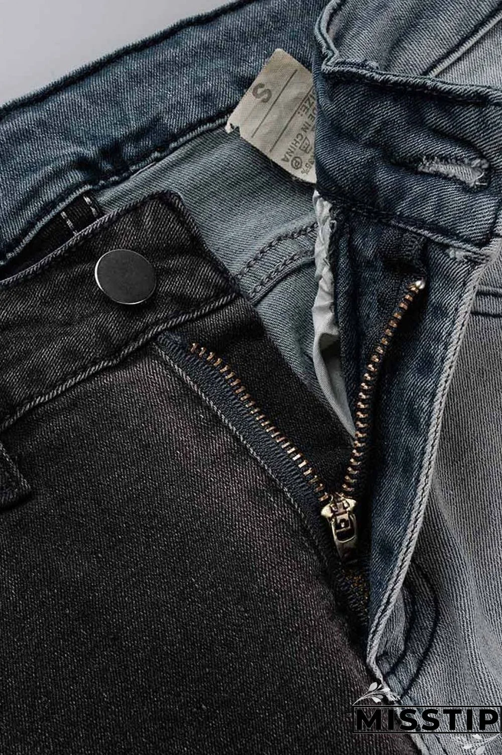 Black Casual Patchwork Contrast High Waist Regular Denim Jeans