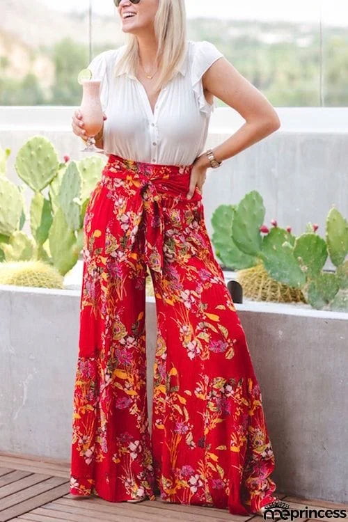 Print Belted Palazzo Pant