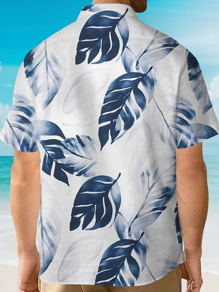 Men's Tie-Dye Leaf Vacation Hawaii Art Print Casual Shirt