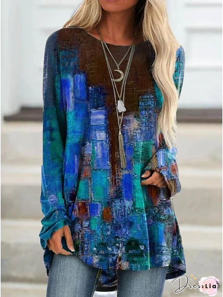 New Autumn Womens Clothing Fashion Printed Sleeve Tee Shirts Casual Elegant Shirt Femme