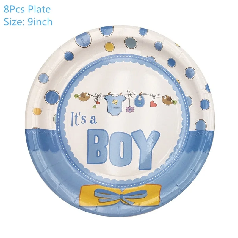 1Set Baby Shower Decoration Party Tableware Kid Birthday Paper Plate Cup Tablecloth Baby Shower Gender Reveal Party Supplies