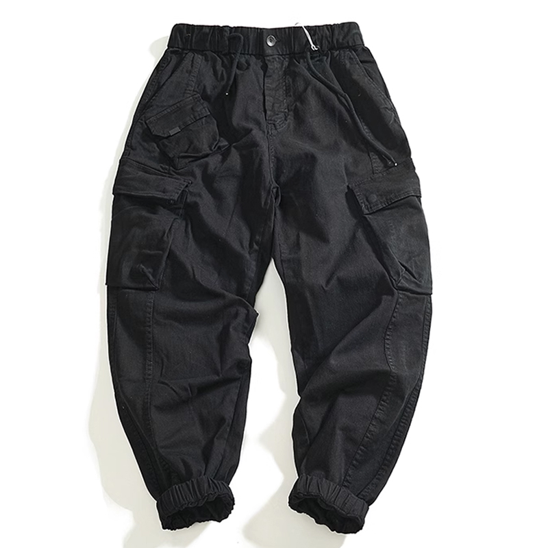Vintage Multi-Pocket Workwear Woven Distressed Washed Cuffed Pants