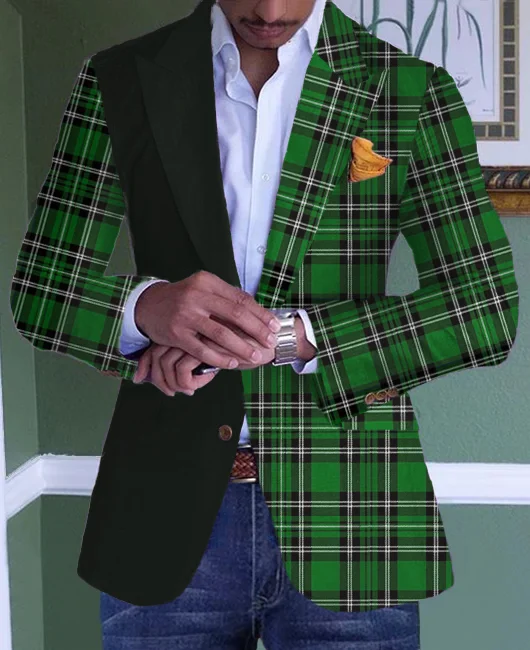 Business Single Breasted Plaid Patchwork Chest Pocket Blazer 