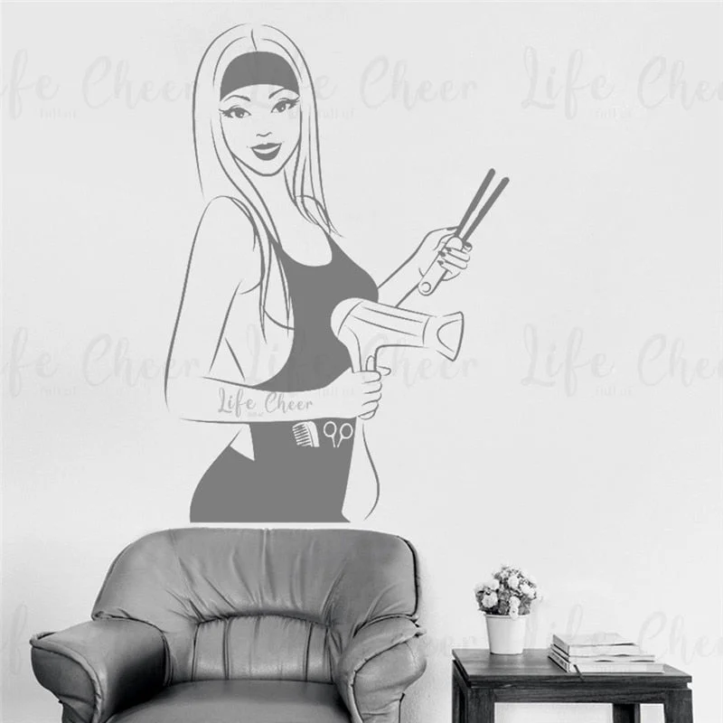Hair Salon Hairdressing Wall Stickers Hair Stylist Women Vinyl Decals Beauty Studio Decoration Barbershop Window Poster AC289