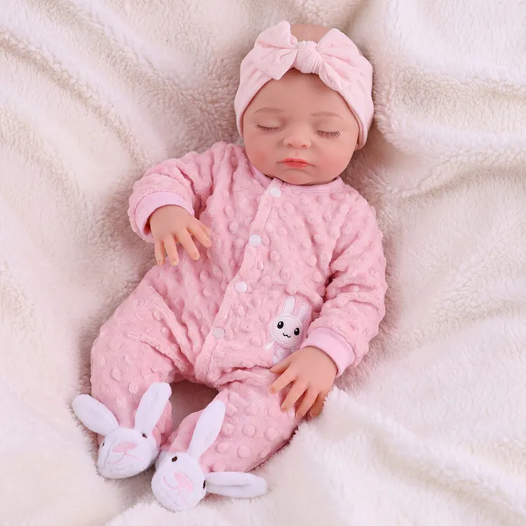 Babeside Larry 12&ldquo;/16&rdquo; Full Silicone Reborn Baby Girl Doll Sleeping Little Infant in Pink Quilted Sleeper