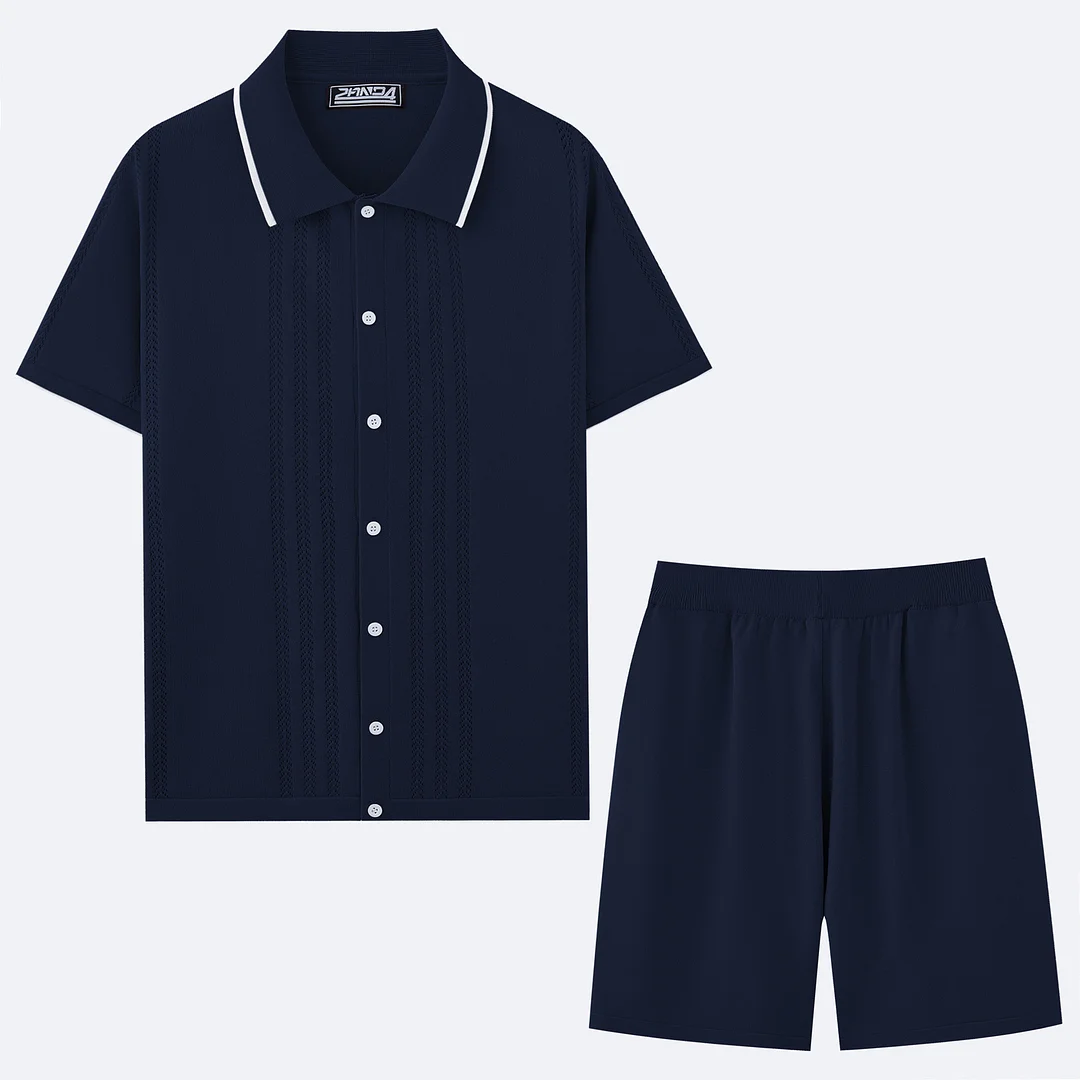 Uveng Uveng Men's Business Casual Knit Dress Two-Piece Set Ice Shuang Silk Knitted Polo Shirt Set SY0197