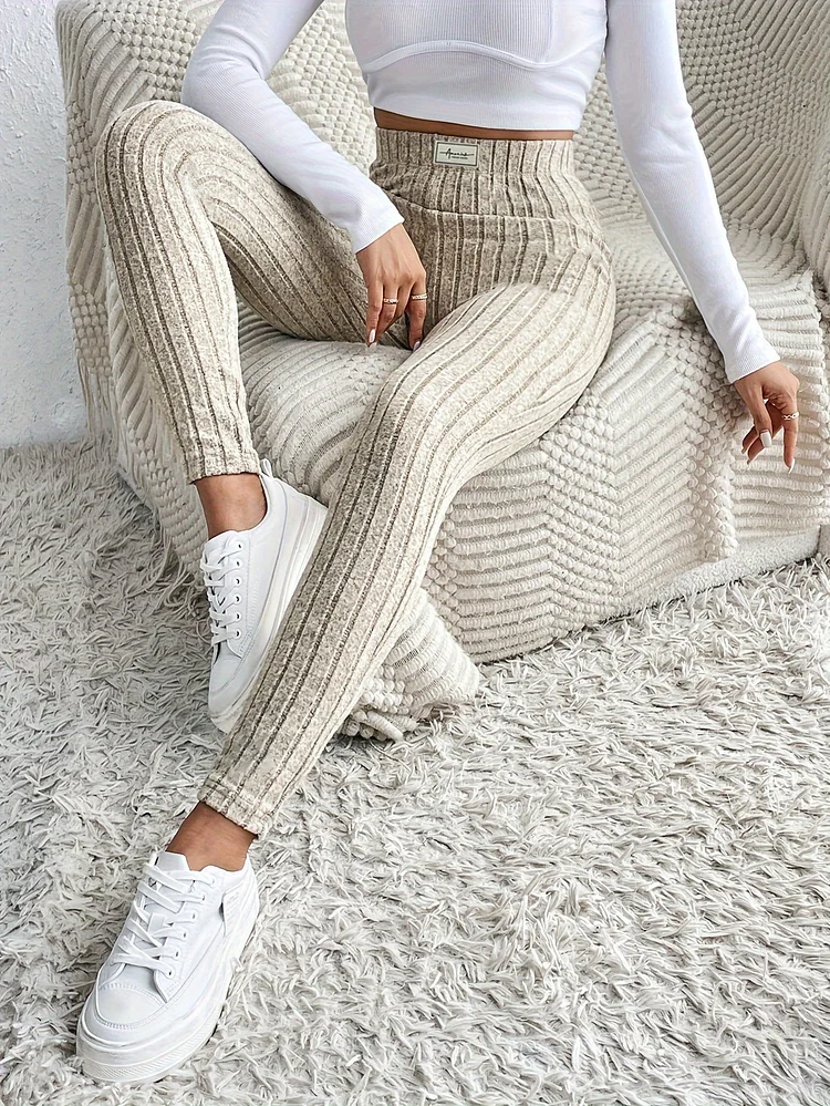 Elegant All-Season Skinny Pants For Women, 100% Polyester Knit Fabric, Solid Color, Slimming Fit, Adult Casual Trouser