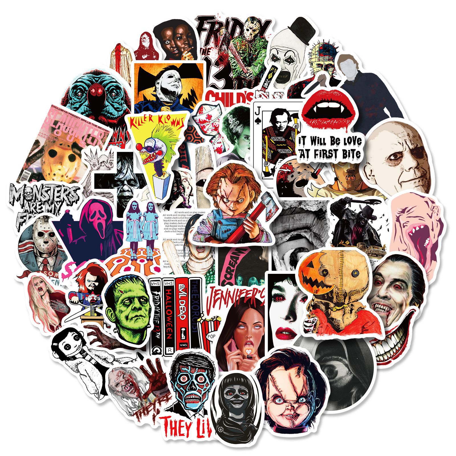 50-Piece Horror Movie Sticker Set – Chilling Icons Blend| US Thriller Decals