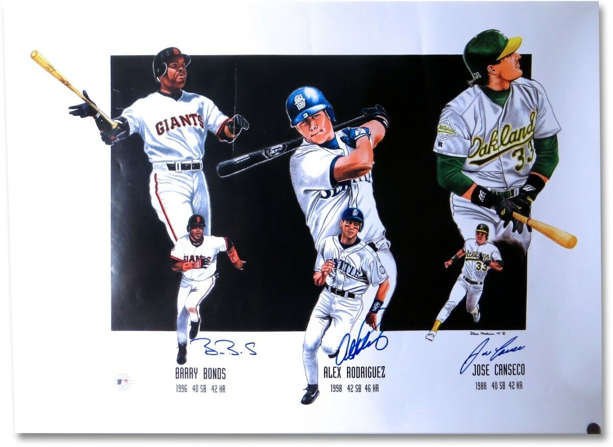 Barry Bonds Alex Rodriguez Jose Canseco Signed Autographed 18X24 Photo Poster painting Goldin