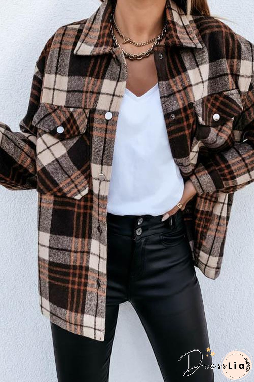Grid Plaid Casual Button Shirt Coat
