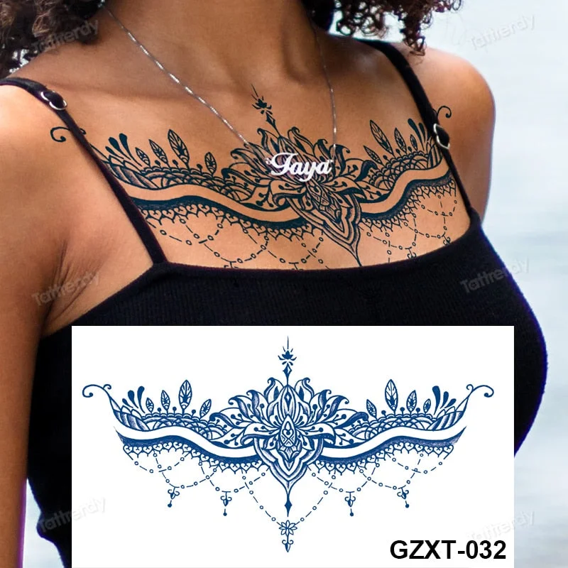 large temporary tattoo juice ink long lasting blue tattoo sticker breast chest totem wings dragon body art painting sexy for men