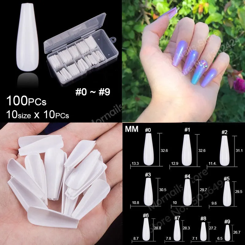100Pcs/box Nail Tips Short Full Cover Coffin Ballerina False Nails Ballet Shape Acrylic Fake Nails Press On Nails Salon Tools-Nail Inspo
