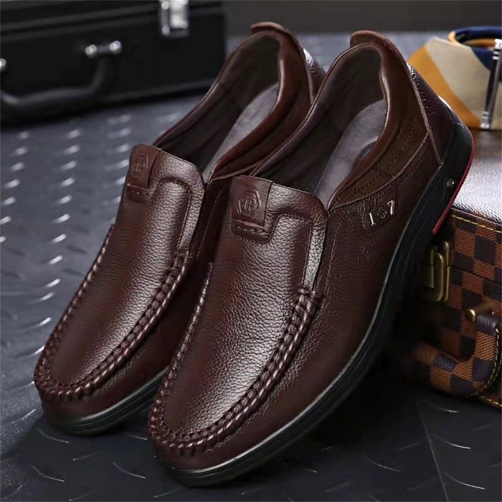 DRESSYE Mens Genuine Leather Soft Insole Casual Business Slip On Loafers